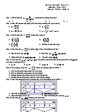 Đề thi đề xuất học kì I môn thi Toán  Khối 12
